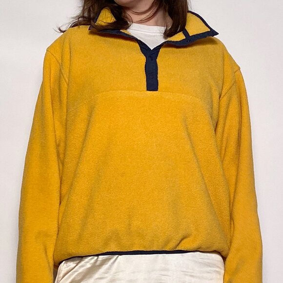 Vintage 1990s Gorpcore L.L.Bean Yellow & Navy Classic Fleece ANORAK Sweater! XL - Picture 5 of 10